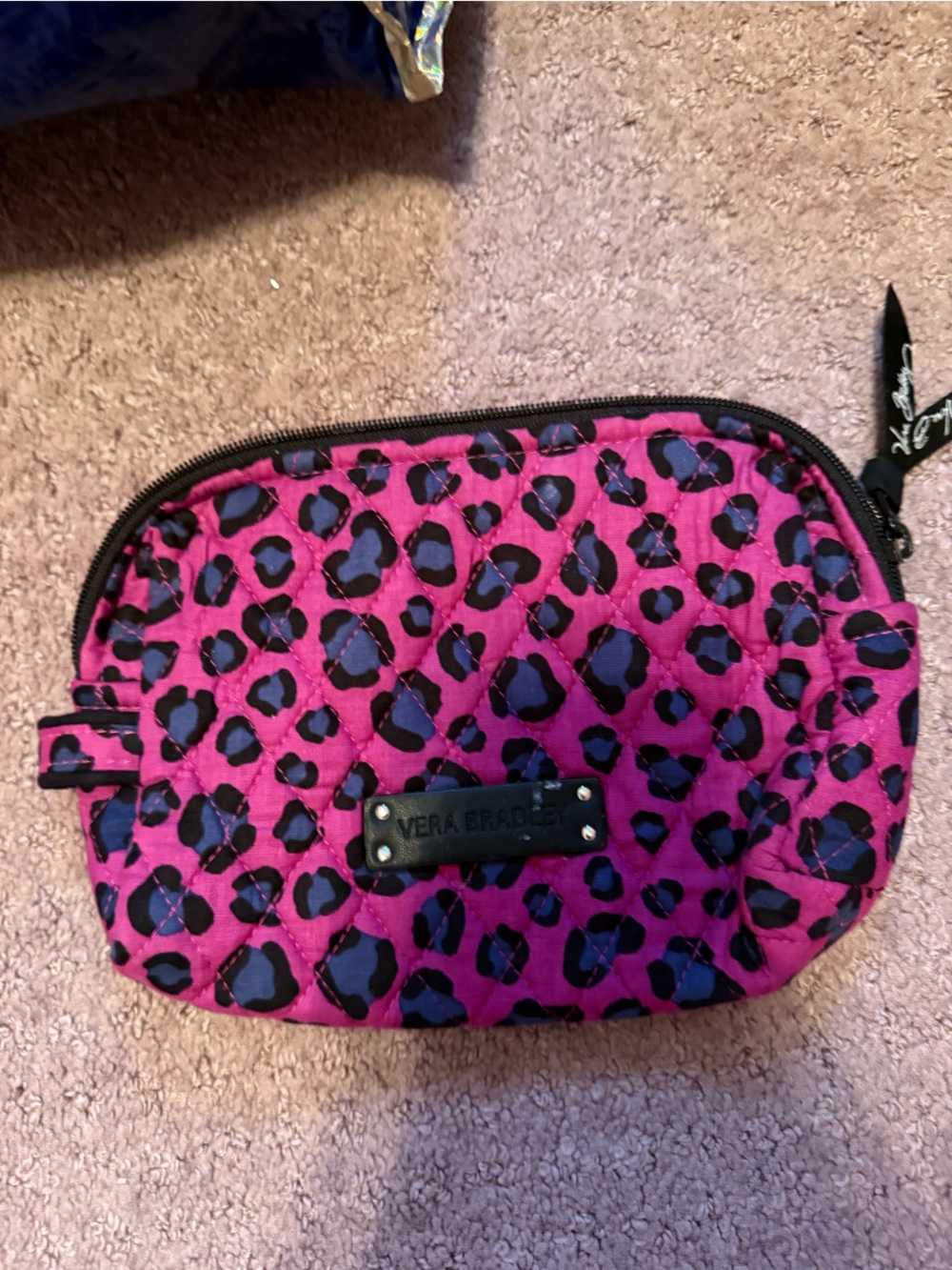 Vera Bradley Hot Pink and Purple Quilted Leopard Makeup Pouch